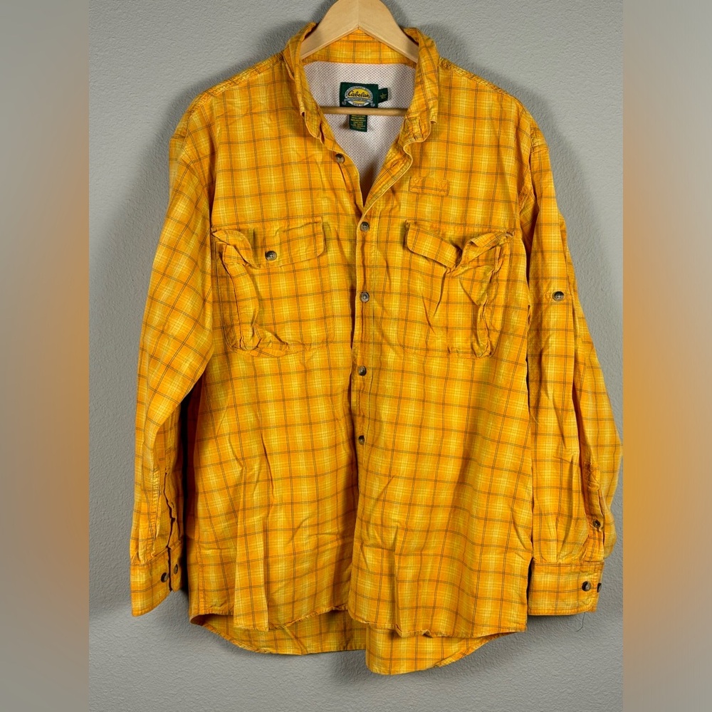 🎣🐠Cabela’s Outdoor Gear Men’s Large Orange Checkered Longsleeve Fishing shirt